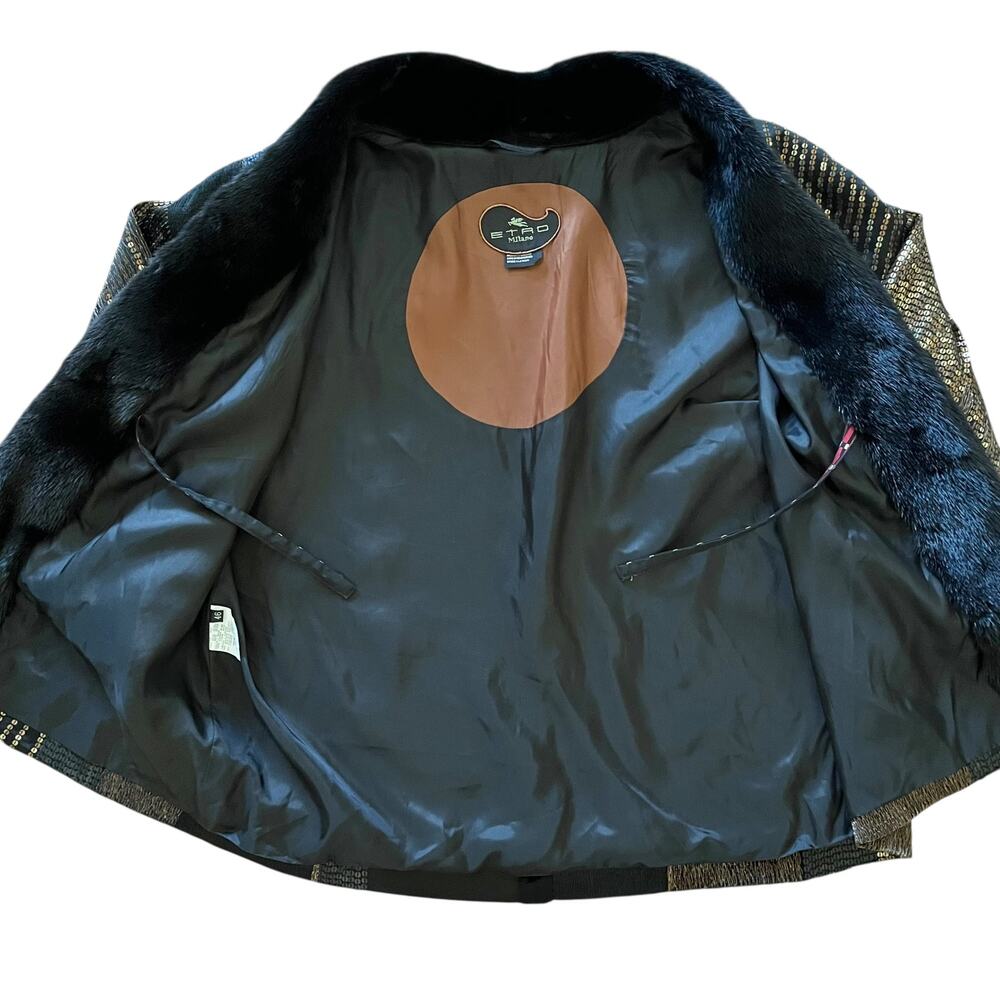Etro Milano Vintage Runway Real Mink Fur Sequin Embroidered Silk Jacket Sz 46/L - Picture 7 of 16